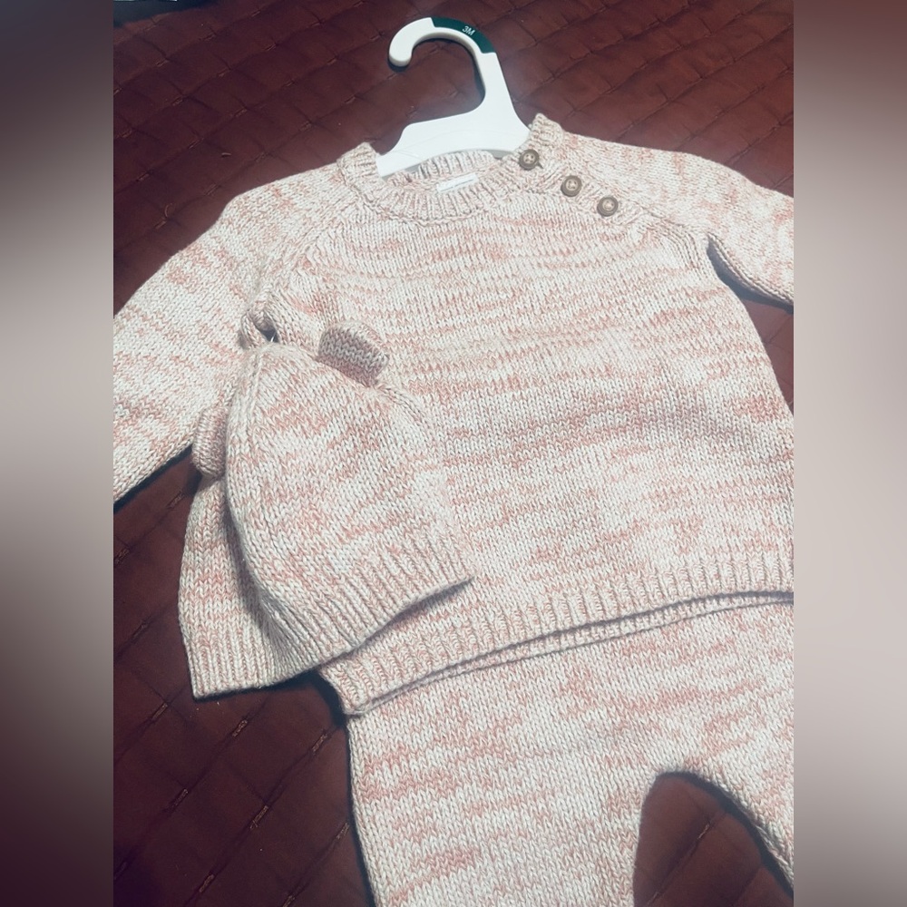 Carter's Pink and Cream Knit Baby Matching Set with Hat